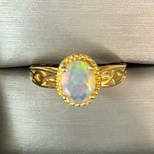 Gold Plated Sterling Silver Opal Ring Sz 10